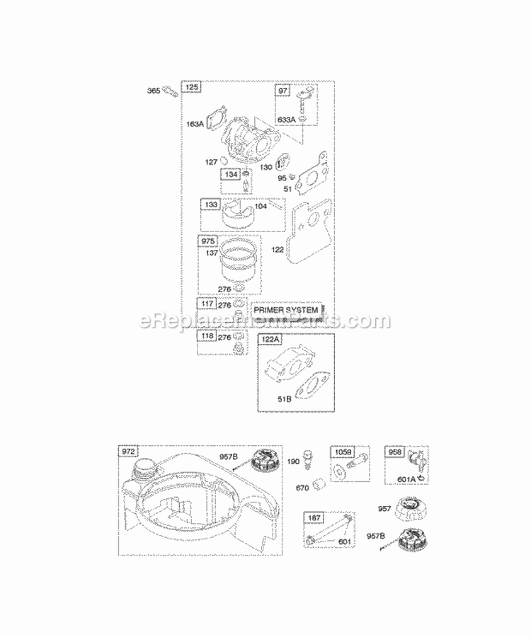Carburetor Fuel Supply Diagram and Parts List for 125607-0148-B1  Briggs and Stratton Engine